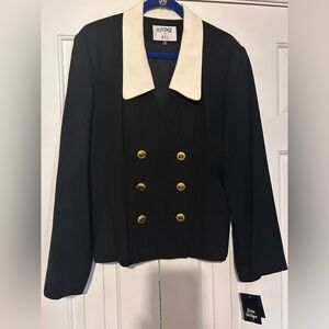 BNWT Kasper for ASL black / cream blazer/ jacket w gold buttons